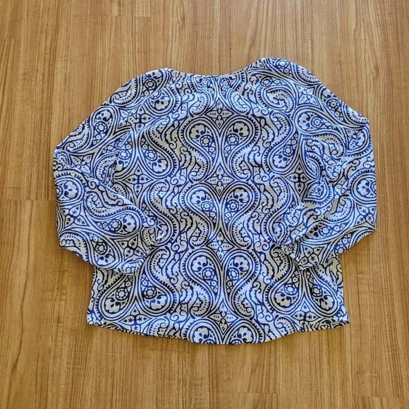 Talbots Shirt Womens small Blue White Paisley Yellow Bead Nautical Top - Picture 4 of 6